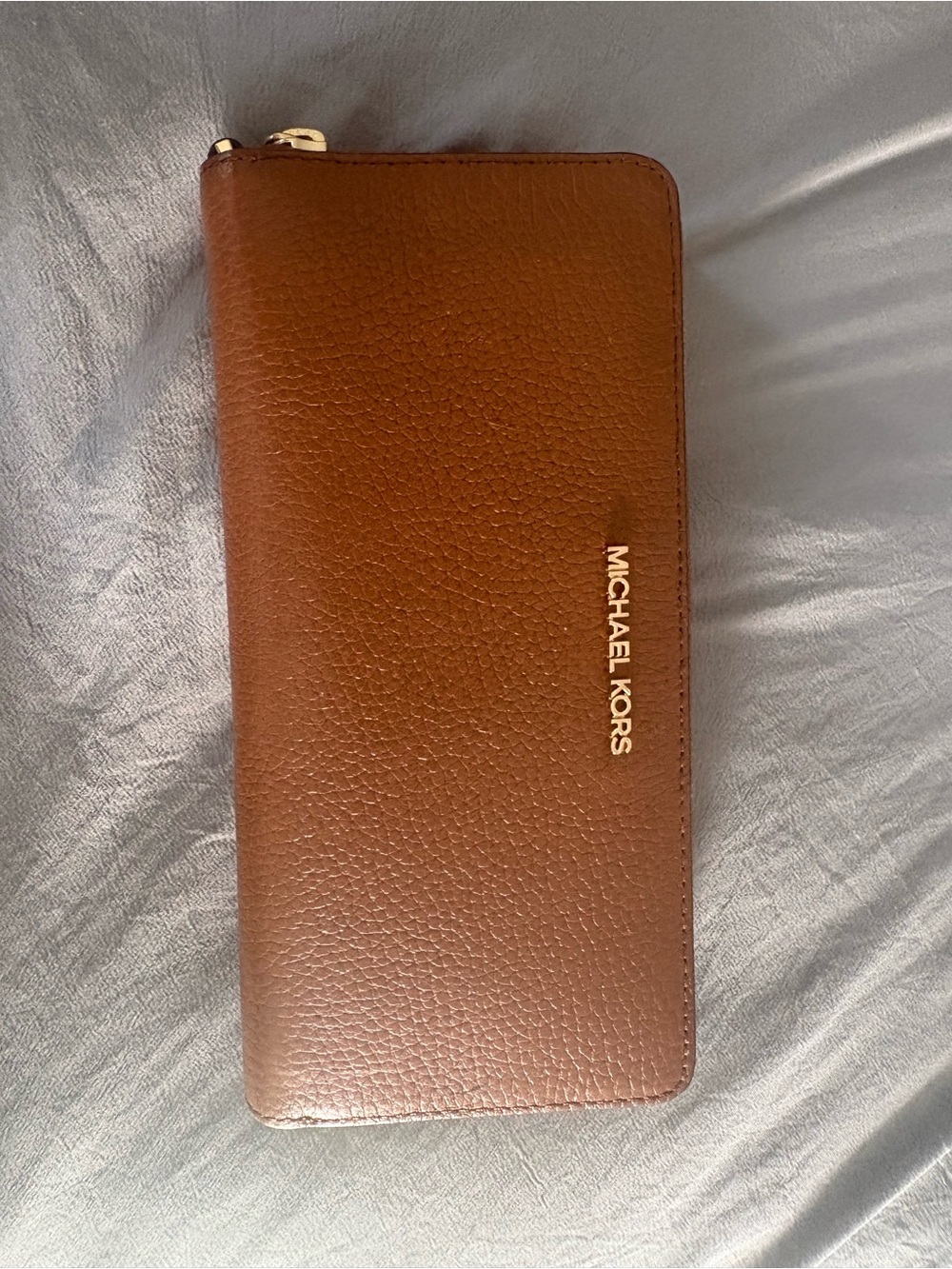 Michael Kors Brown Pebbled Zip Wallet with Gold Logo